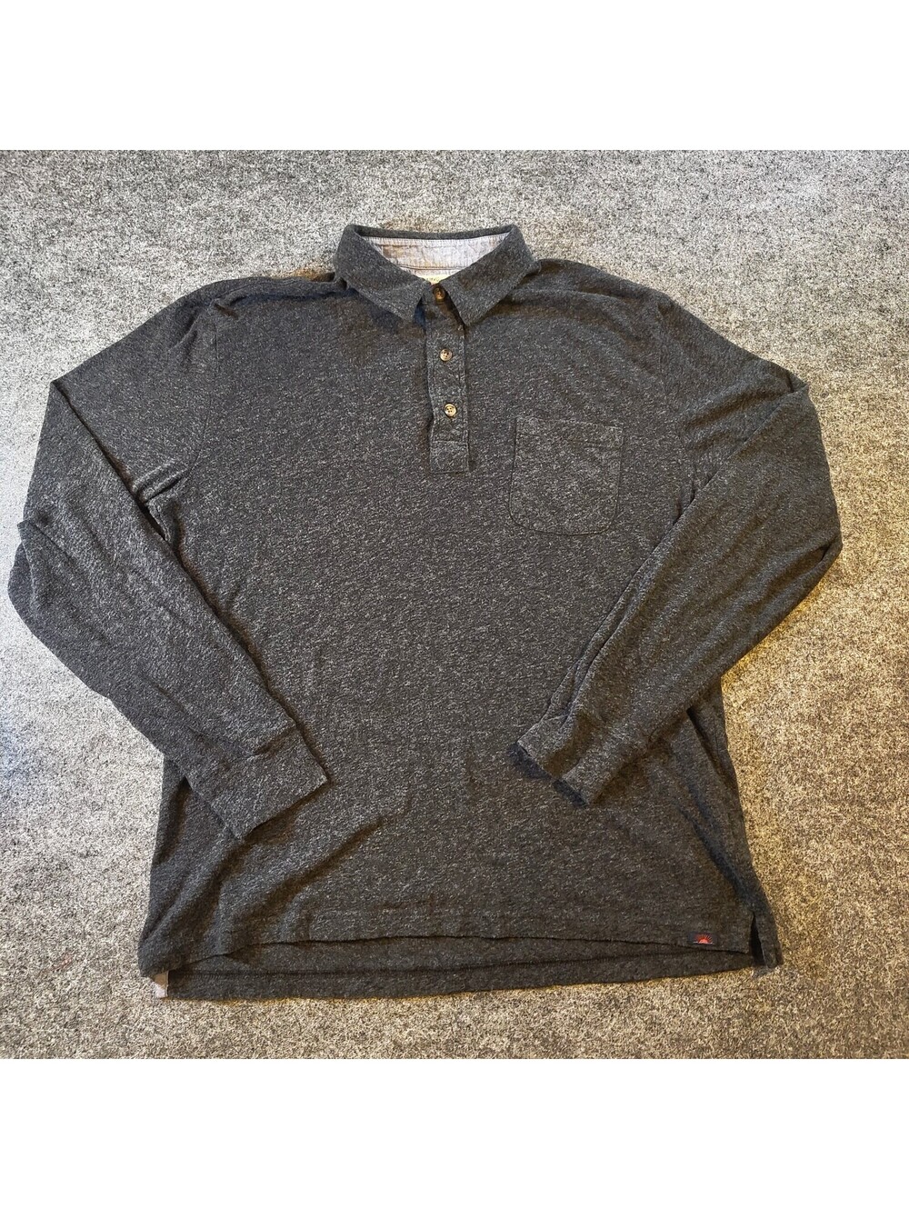 Faherty Men’s Medium Organic Cotton Long Sleeve Polo Shirt Dark Gray